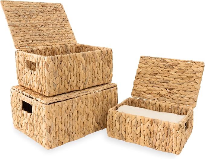 Wicker Storage Baskets with Lid, Set 3 Basket With Lid Decorative Storage - Image 7