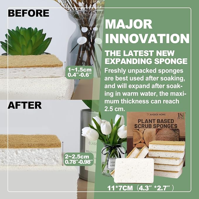 Aheroi Natural Dish Sponge, Compostable Eco Friendly Sponges, Organic Cleaning - Image 2