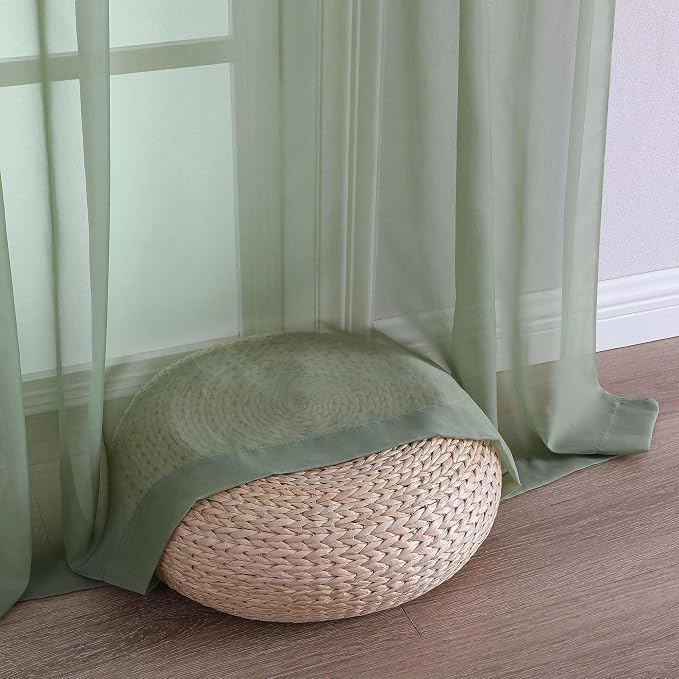 Chyhomenyc Sage Green Sheer Curtains 84 Inches Long 2 Panels, Light Filtering - Image 8