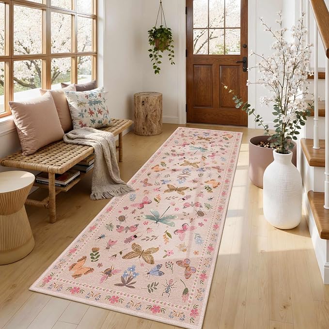 2x6 Floral Runner Rug, Washable Runners by Rugxara