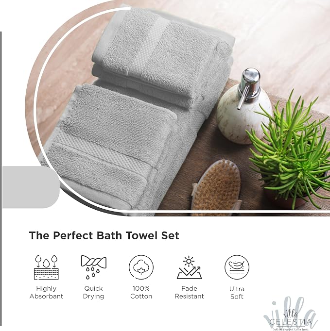100% Cotton Bath Towel Set of 10-2 Bath Towels, 4 Hand Towels, 4 Wash Cloths - Image 3