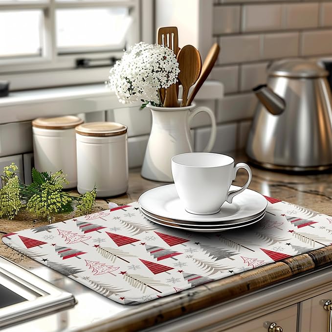 Christmas Dish Drying Mats for Kitchen Counter Xmas Tree Drying Mat Winter - Image 6