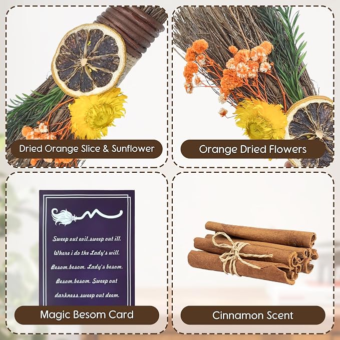 Cinnamon Broom 7.5 Inch Mini Spring Floral Cinnamon Broomstick Scented Natural - Image 4