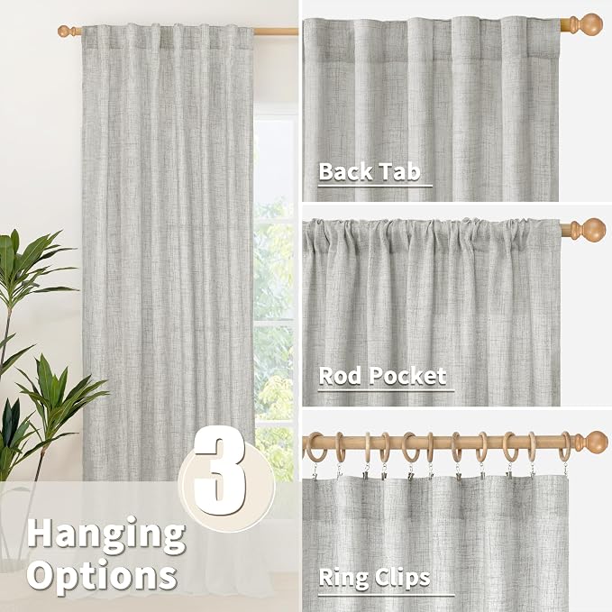 YoungsTex Light Grey Linen Curtains 95 Inches Long - Image 6