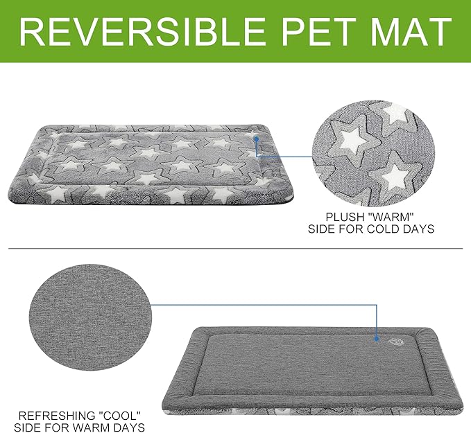 EMPSIGN Dog Crate Pad - Reversible Kennel Mat (Cool & Warm), Machine Washable, Cozy Star Pattern Sleeping Pad for Small Medium Large Dogs, All-Season Pet Bed, Suitable for 30"x20" Dog Crate, Grey