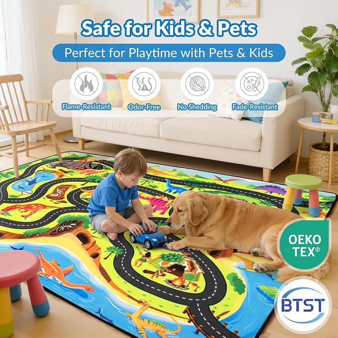 Kids Rug, 3x5 Ft Dinosaur Road Map Rug - Image 4
