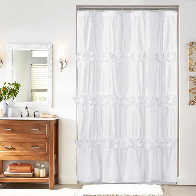 Ruffle Stall Shower Curtain, Vintage Handcrafted Bow Tie Bath Curtain by Homechoice+Decor