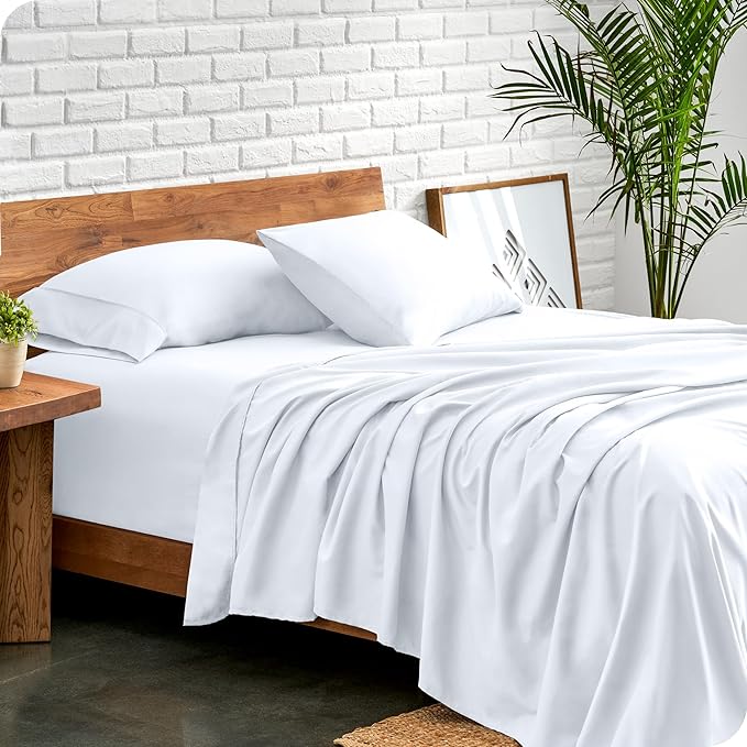 Bare Home Queen Sheet Set - Luxury 1800 Ultra-Soft Microfiber Queen Bed Sheets - Double Brushed - Deep Pockets - Easy Fit - 4 Piece Set - Bedding Sheets & Pillowcases (Queen, White)
