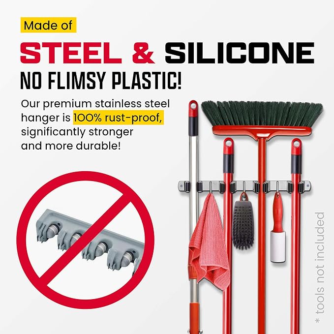 Mop and Broom Holder Wall Mount – Self-Adhesive Stainless Steel broom hanger - Image 7