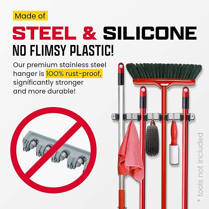 2 Pack Mop and Broom Holder Wall Mount – Self-Adhesive Stainless Steel broom - Image 7