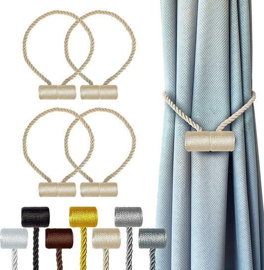 Hion Magnetic Curtain Tiebacks Beige 4 Pack, Curtain Tiebacks Buckles Holdbacks by Hion