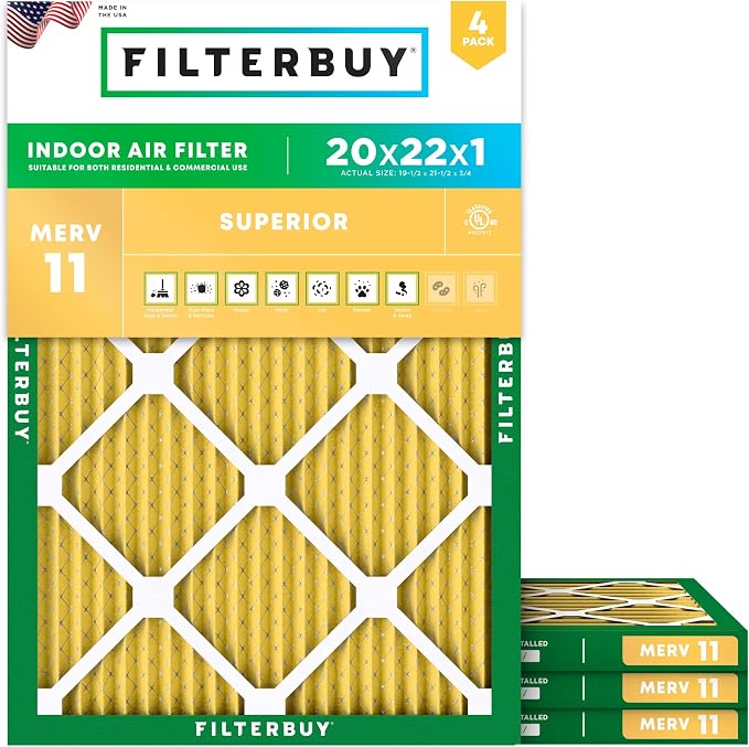 Filterbuy 20x22x1 Air Filter MERV 11 Allergen Defense Replacement, by Filterbuy