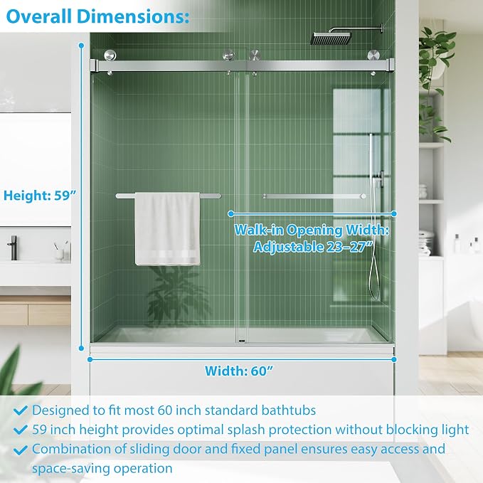 60" x 59" Frameless Sliding Shower Door - Image 2