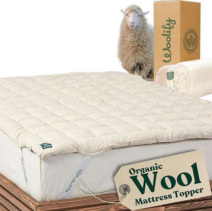 Organic Merino Wool Mattress Topper - Luxury Pillow Top Mattress Pad, Handmade, Non-Toxic, Cooling & Hypoallergenic, Natural Back Pain Relief, Sustainable Bedding (Twin XL)