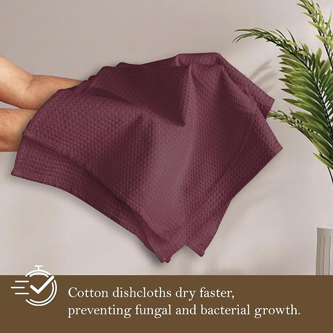 Burgundy Wine Waffle Dishcloths, and Durable, 100% Cotton, Quick Drying - Image 3
