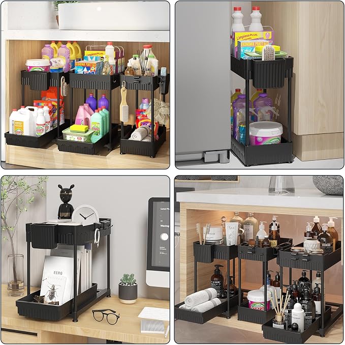 3 Pack Under Sink Organizers, 2-Tier Multi-Use Kitchen and Bathroom Organizers - Image 3