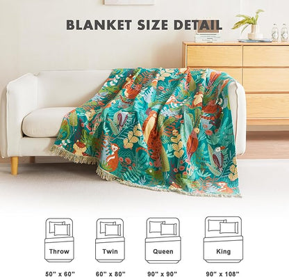 MSGKV Throw Blanket for Bed Cotton Animals Twin Size Couch Blanket 60"x80" Muslin Breathable Lightweight Farmhouse Blankets Home Decor All Seasons