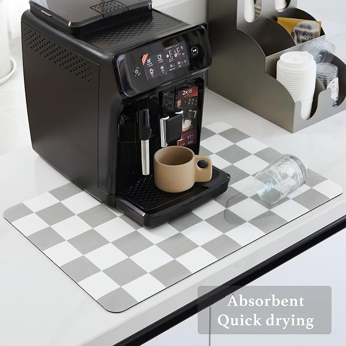 Checkered Dish Drying Mat for Kitchen Counter, Coffee Bar Station Accessories - Image 4