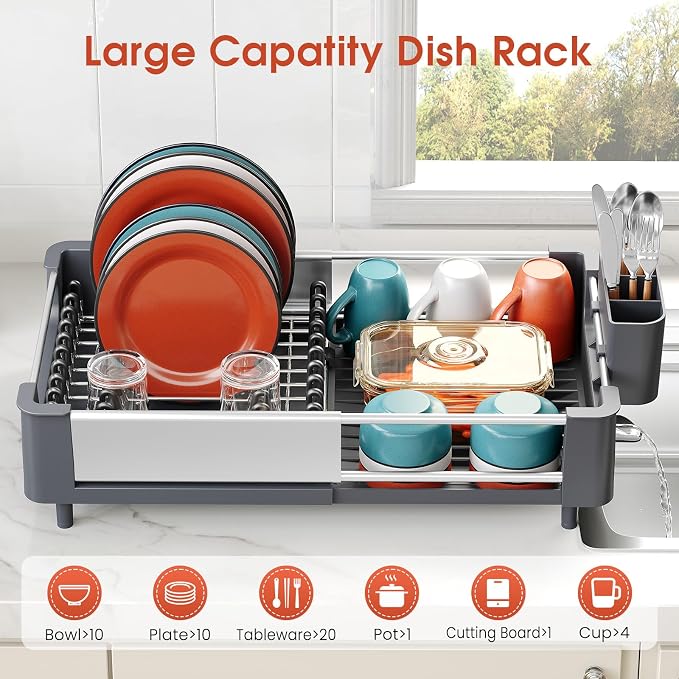TOOLF Dish Drying Rack for Kitchen Counter, Extendable Dish Rack - Image 5
