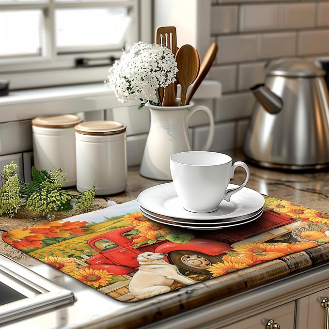 Sunflower Dish Drying Mat Pumpkin Fall Dish Drying Pad Thanksgiving Kitchen - Image 7