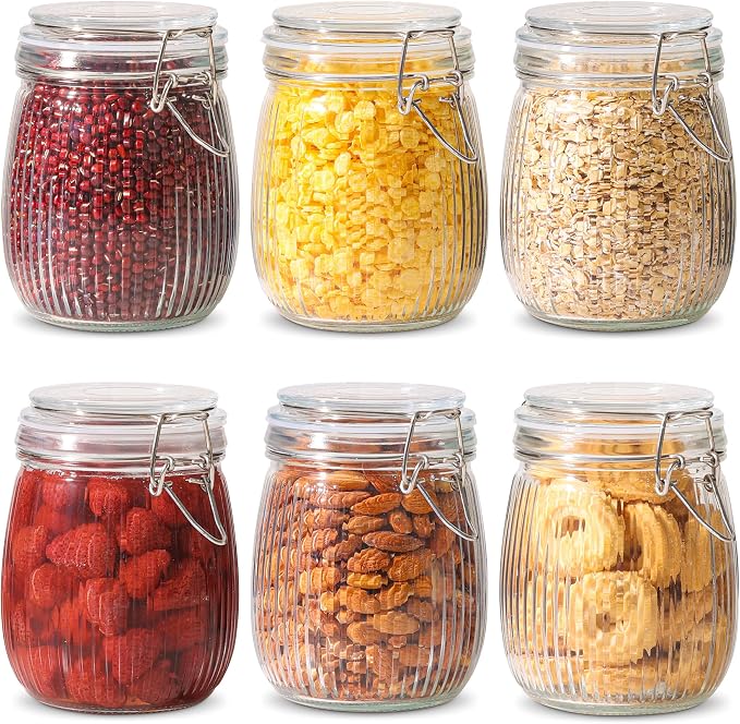 ComSaf Airtight Glass jar with lid 26oz Set of 6, Glass Storage Containers with by ComSaf