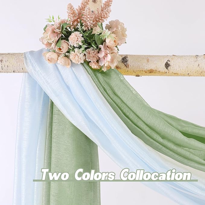 DONREN Extra Long Sage Green Semi-Sheer Window Valance - Luxury Soft Scarf for Wedding Arch, Curtains (1 Panel, 52 x 288 Inch)