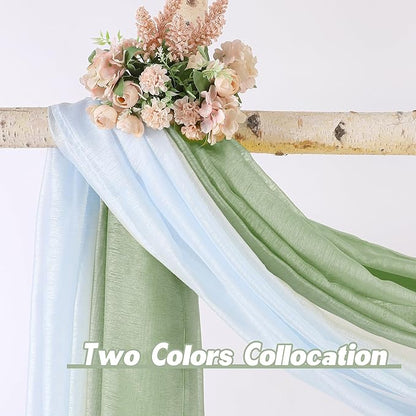 DONREN Extra Long Sage Green Semi-Sheer Window Valance - Luxury Soft Scarf for Wedding Arch, Curtains (1 Panel, 52 x 288 Inch)