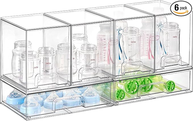 Vtopmart 6 Pack Clear Baby Bottle Organizer Set, Stackable Storage Drawers Ideal by Vtopmart