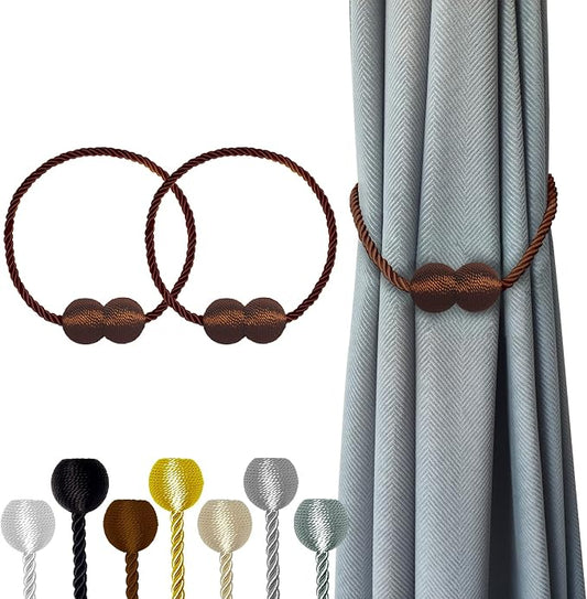 Hion Magnetic Curtain Tiebacks Dark Brown 2pcs, Curtain Tiebacks Buckles by Hion
