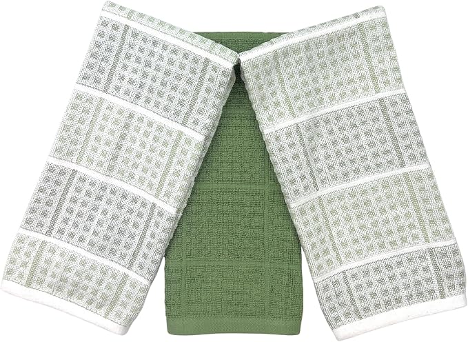 Sage Green Kitchen Dish Towels – Set of 3 100% Cotton Cloth Soft Cleaning by SerafinaHome