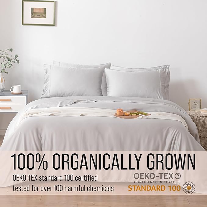 Bella Coterie 6 Piece Luxury Bamboo Viscose King Size Sheet Set | 100% Organically Grown | Cooling for Hot Sleepers | 18" Deep Pocket | Soft & Hypoallergenic | 4 Pillowcases [Grey Mist]
