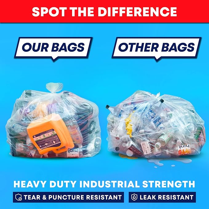 Tasker 30-33 Gallon Trash Bags Heavy Duty Clear Large Plastic Recycling Garbage - Image 5
