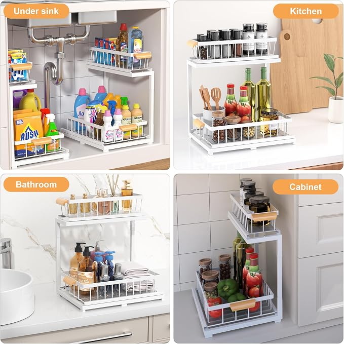 Under Sink Organizer 2 Tier, Pull Out Drawer Slides Under Sink Storage - Image 6