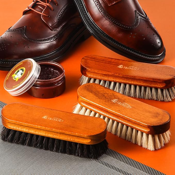 3 Pcs Horsehair Shoe Brush Kit Polishing Daubers Applicators Leather Care - Image 5