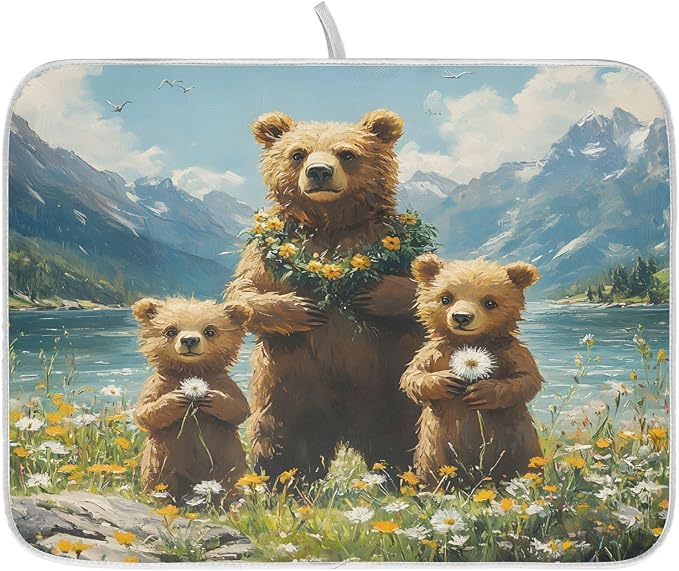 Three Bear Dish Drying Mat for Kitchen Counter Absorbent Microfiber Large by ALAZA