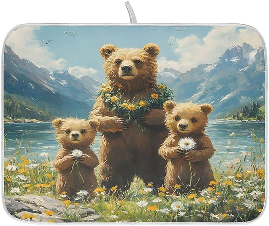 Three Bear Dish Drying Mat for Kitchen Ccounter Absorbent Microfiber Small by ALAZA