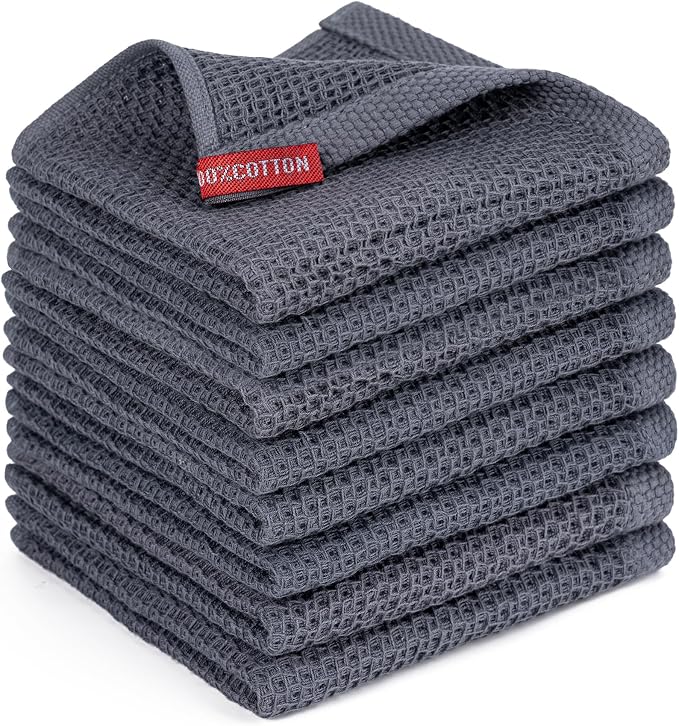 BOOMIBOO 8-Pack Kitchen Dish Cloths, 100% Cotton Waffle Weave, Ultra Soft by BOOMIBOO