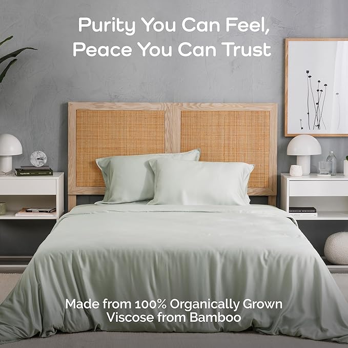 Duvet Cover Set - 100% Viscose Derived from Bamboo Duvet Cover Queen Size, 3 PC Luxury Cooling Duvet Cover for Hot Sleepers, Buttery Soft Comforter Cover & 2 PC Queen Pillowcases, Sage