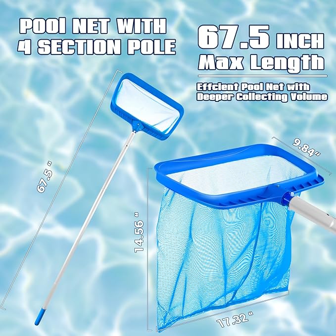 Pool Skimmer - Pool Net with Pole, 4 Section, 26.4"-66.5" Thick Adjustable - Image 2