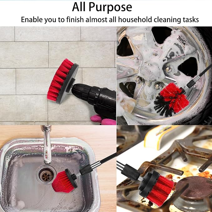 8 Pack Drill Brush Attachment Set, 1/4in Power Scrubber Brush + Extend Long Rod - Image 7