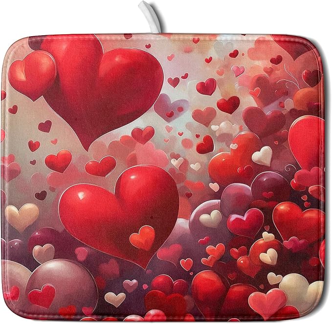 Valentines Day Dish Drying Mat for Kitchen Counter 18x16 Inch Red Heart Drying by Unknown