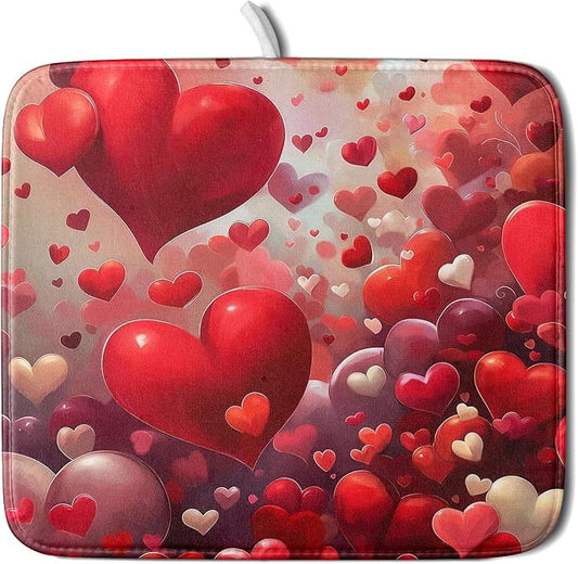 Valentines Day Dish Drying Mat for Kitchen Counter 18x16 Inch Red Heart Drying by Unknown
