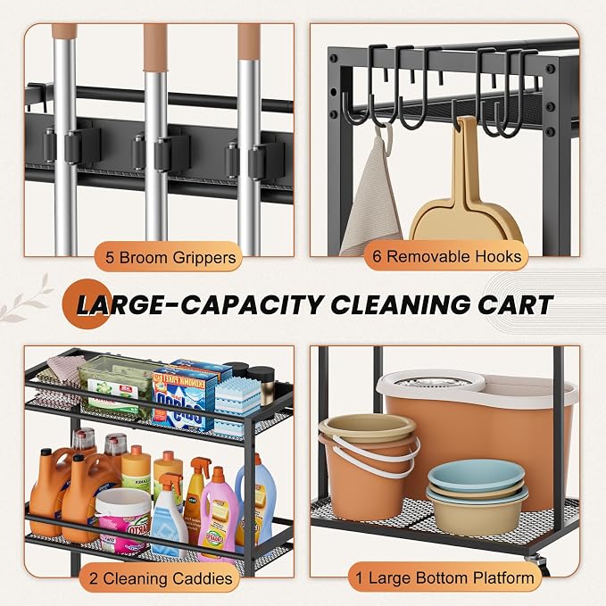 Broom Holder with Cleaning Supplies Organizer, Broom Closet Storage Cabinet - Image 4