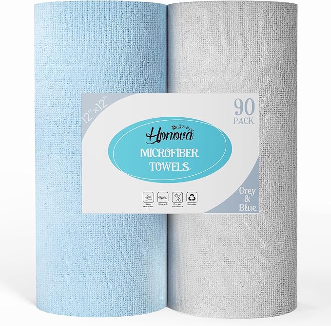 HONOVA Microfiber Cleaning Cloth Roll 90 Pack, Tear Away Microfiber Towels by HONOVA