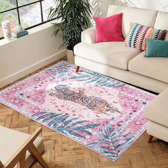 4x6 FT Leopard Rug for Living Room Pink Leopard Vintage Animal Rug Aesthetic - Image 7