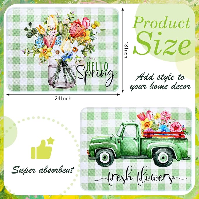 2 Pcs Dish Drying Mat for Kitchen, Spring Floral Absorbent Microfiber Dish Mat - Image 2