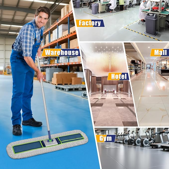41" Commercial Dust Mop: Large Push Broom Wide Industrial Heavy Duty Hardwood - Image 6