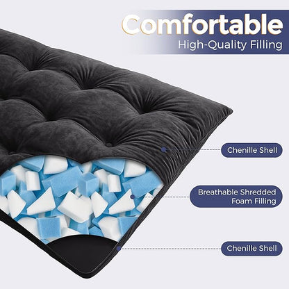 MAXYOYO Japanese Floor Mattress Queen Size, 6" Foldable Futon Mattress Tufted Roll Up Floor Bed, Thick Chenille Tatami Mat Sleeping Pad for Camping Guest Room Dormitory Bedroom RV, Black