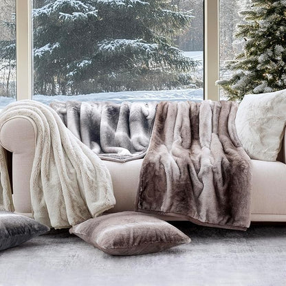 EVERGRACEHOME Ultra Soft Luxury Fluffy Mink Faux Fur Throw Blanket, Thick Warm Fall Winter Blankets for Bed, Couch, Cozy Plush Reversible Blanket for Chair, Sofa (Ombré Hazel Brown, 60"x80")