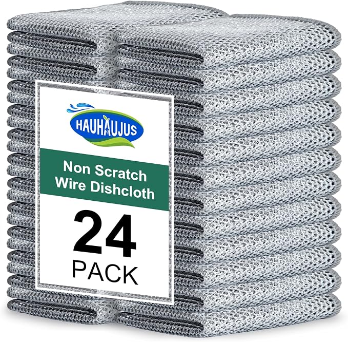Multipurpose Non Scratch Wire Dishwashing Rags, Cleaning Cloths, 24 Pack by Unknown